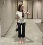 Hem Side Slit Ankle Length Capri Span Cotton Pants