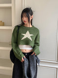 Leamu Green Star Crop Knit