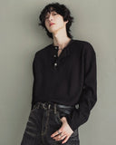 Pressure rib button warmer long sleeve t-shirt
