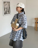 [BAONHAUS] Kureun check seersucker over short sleeve shirt