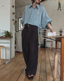 Twin pin tuck maxi wide belt slacks