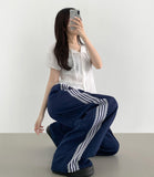 Banding Lace Track Wide Banding Pants