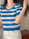 Heinley U-neck Stripe Short Sleeve Knit