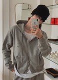 Ruby Damaged Sweat Hood Zip-Up
