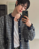 Noir Tweed Pocket Round Cardigan