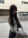 [MADE] Mecca Button Unbalanced Off-Shoulder Slit T-shirt