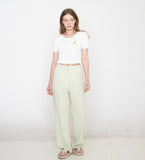 Flower Dot Embroidery Crop Short Sleeve Knit
