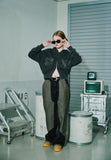[2-WAY] Fluttery Pigment CROP Hood Zip Up Smoke
