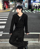 Shoulder Patch V-neck Semi Crop Knit