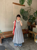 Namiku Round Check Button Sleeveless Long One Piece