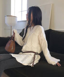 [Belt set] Monnell wave knit one-piece