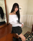 Bell-An Shirring Off-Shoulder Long-Sleeve T-Shirt