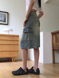 Kelu Vintage Washing Strap Cargo Denim Bermuda Shorts