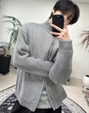 Ray-fun mix diagonal knit zip-up