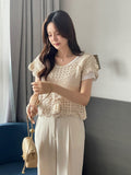 Exi Punching Crochet Cap Short Sleeve Knit