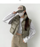 Glossy High Neck Trendy Pom Pom Crop Vest Padding
