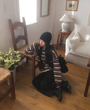 Salt Stripe Boxy Pocket Hooded Knit Cardigan