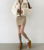 Winter Fluffy Fleece Collar Crop Fur Jacket