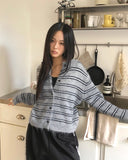 Minun Stripe Color Matching Knit Long Sleeve Cardigan