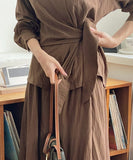 [Hairband Set] Macy Collar Wrap Shirt Banding Long Skirt Set