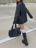 Avil Leather Overfit Blazer Jacket