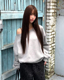 Nuru Over Fit Off-Shoulder Stud Brushed Long Sleeve Sweatshirt