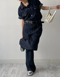 [unisex/summer yarn] Fred denim overfit short sleeve shirt