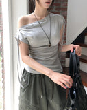 Rohe Eyelet Strap Unbalance Shoulder Tee
