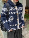 Kyuin Duffle Collar Knit Nordic Cardigan