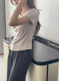 Kelly Unbalanced Drape Short Sleeve Tee-Blouse