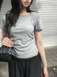 Cannon Layered Shirring Off-Shoulder T-Shirt