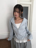 Hoan Lace Sleeveless Shirring Hood Zip-Up