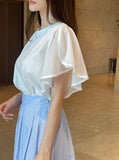 Eshuang Round Neck Chiffon Winged T-Blouse