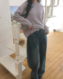 Asean side pintuck snap wide denim pants