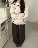 Hamong Diagonal Zipper High-Neck Fleece Hood