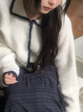 Tack Color Matching Collar Wool Knit Cardigan