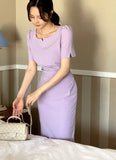 Mons Notch Drape Shirring Short Sleeve One Piece