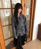 Rundy Check Shirring Round Collar Blouse