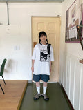[unisex] Mihu Cat Printing Over Short Sleeve Tee