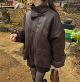 Classic loose fit string full lining high neck leather mustang