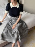 Balieu check flare long skirt