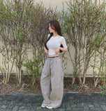 Rustling Folding Vertical Color Matching Stripe Two-Way Wide Jogger Banding Pants