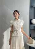 Modified Short Sleeve Collar Short Jacket Belt Set