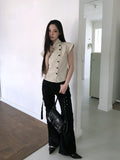 Newji Diagonal Button High-Neck Blouse Shirt