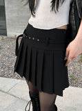 Eyelet Belt Pleats Skirt