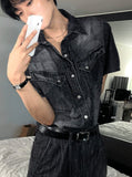 [Muscle Fit] Western Denim Linen Shirt