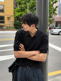 Cable knit short sleeve open collar ver