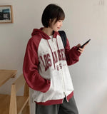 Mikae two-way color matching brushed printing over hood zip-up