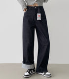 Winter Non-Fade Peach Fuzz Non-Span Long Wide Denim Pants