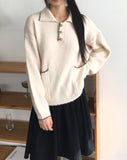 Miden color matching half button pocket collar knit